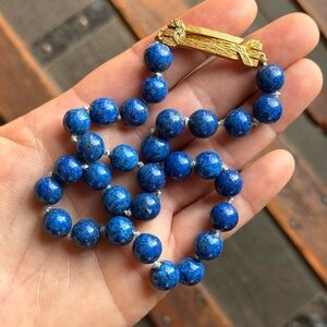 Vintage 1960’s Ciner Lapis Blue Glass Bead & Gold Tone Choker Necklace 15.5”